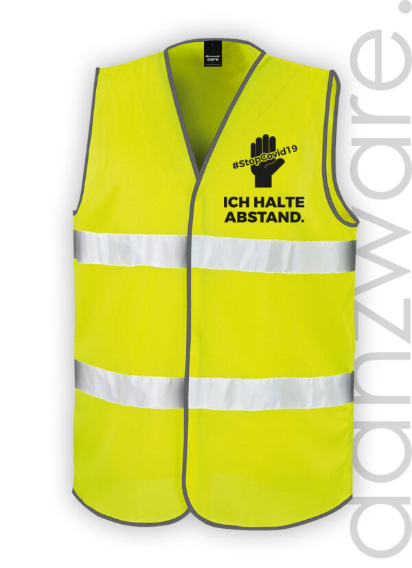 Warnweste #ABSTANDHALTER neongelb (Kindergröße) mit danzware. Goodiebag + Aufkleber-Set #StopCovid19 #FCKCRNA